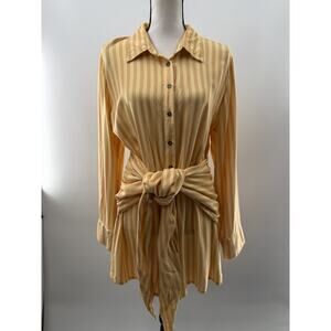 Free People Jen's Pirate Booty Amata Mini Shirt Dress Striped Tie Front Size L